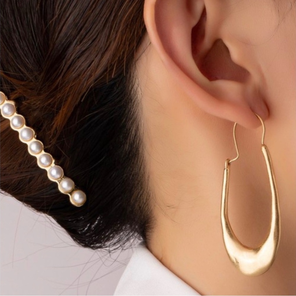 Elegant Elongated Antique Finish Gold Plated Hoop Earrings